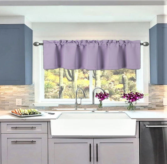 1 Kitchen valance thermal lilac solid rod pocket blackout window dressing filtering TVLO size 54 wide X 18 length