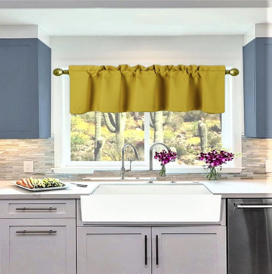 1 Kitchen valance thermal yellow solid rod pocket blackout window dressing filtering TVLO size 54 wide X 18 length