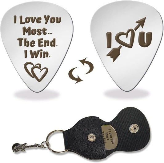 1 Pc Stainless Steel Guitar Pick I Love You Most the End I Win Plectrums Pick Love Theme Bass Pick Musicial Gifts for Girlfriends Boyfriends Wife Husband Him Her Valentine';s Day