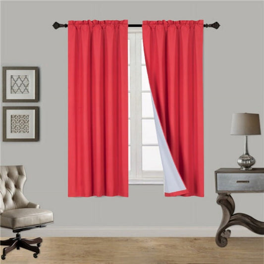 1 panel red rod pocket foam lined thermal blackout window dressing filtering curtain R64 size 35 wide X 63 length 100 % privacy