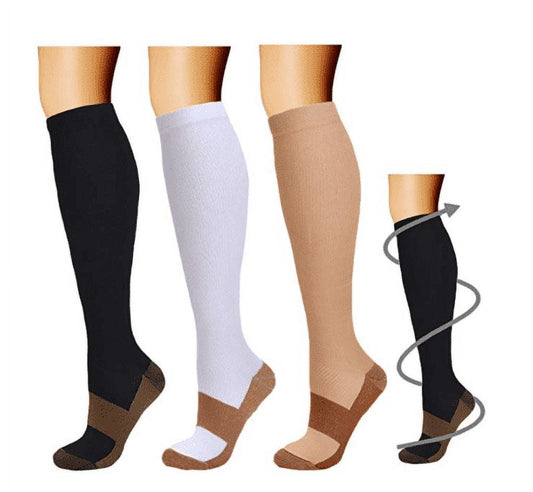 (3 Pairs) Copper Compression Socks 20-30mmHg Graduated Support Mens Womens S-XXL