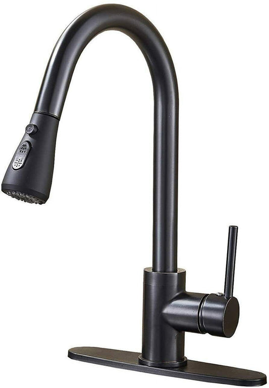 Zovajonia Matte Black Kitchen Sink Faucet Pull Down Single Handle Swivel Sprayer Mixer Tap