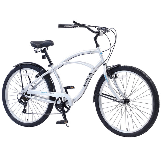 Zukka 26 Cruiser Bike 7 Speed Steel Frame Bicycle for Men Women City Commuter Gray